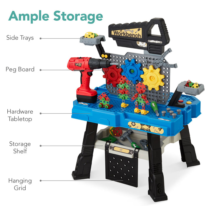 Pretend Play Workbench for Kids, Child's Toy Set w/ 150 Accessories