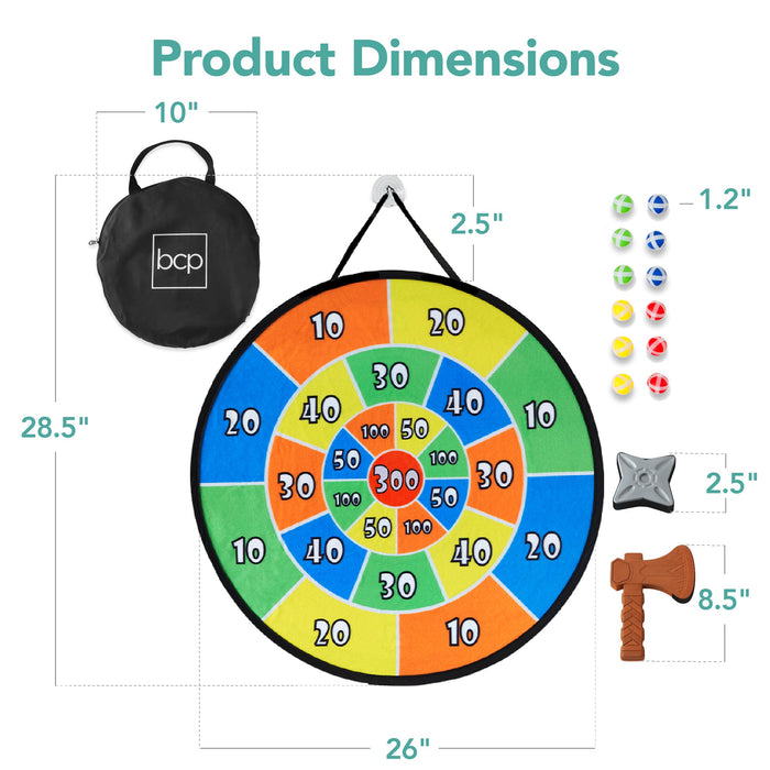 Large Double-Sided Dart Board, Sticky Ball Axe Star Throwing Game