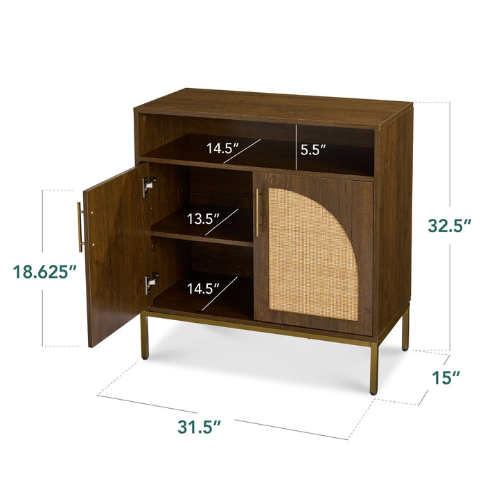 2-Door Rattan Cabinet, Buffet, w/ Cord Cutout & Storage Shelf, Natural