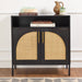 2-Door Rattan Cabinet, Buffet, w/ Cord Cutout & Storage Shelf, Natural