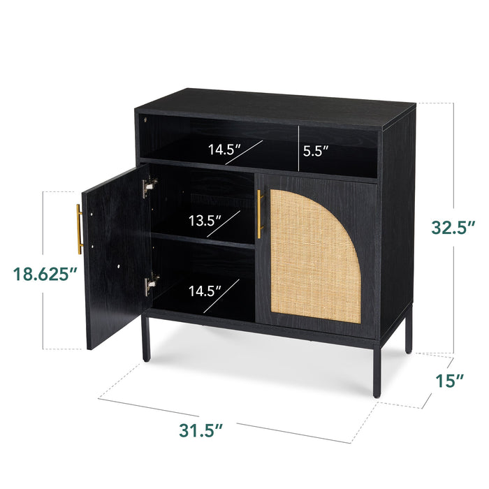 2-Door Rattan Cabinet, Buffet, w/ Cord Cutout & Storage Shelf, Natural