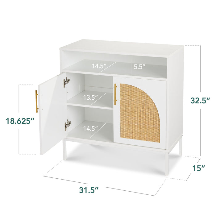 2-Door Rattan Cabinet, Buffet, w/ Cord Cutout & Storage Shelf, Natural
