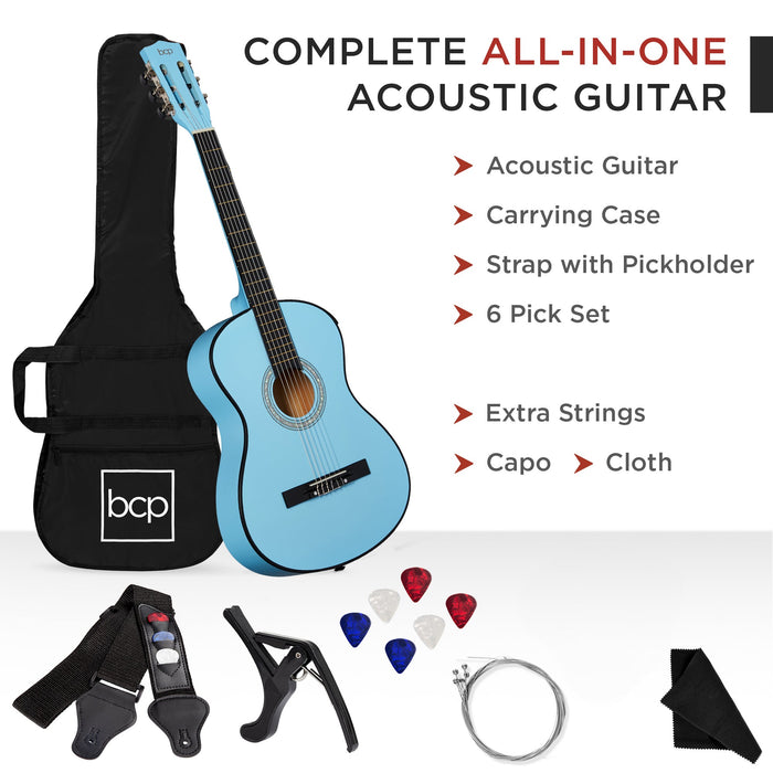 Beginner Acoustic Guitar Set w/ Case, Strap, Strings - 38in