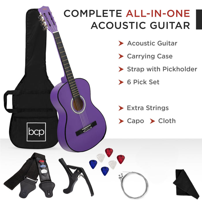 Beginner Acoustic Guitar Set w/ Case, Strap, Strings - 38in