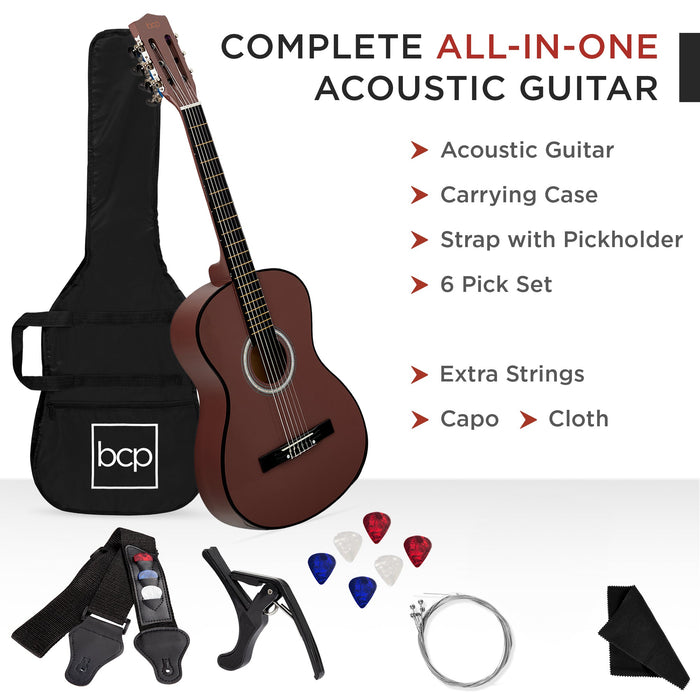 Beginner Acoustic Guitar Set w/ Case, Strap, Strings - 38in