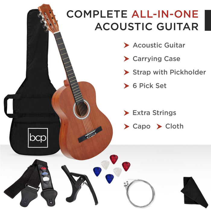 Beginner Acoustic Guitar Set w/ Case, Strap, Strings - 38in