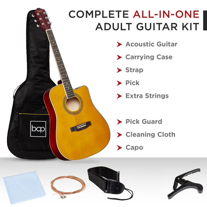 Full Size Beginner Acoustic Guitar Set with Case, Strap, Capo - 41in