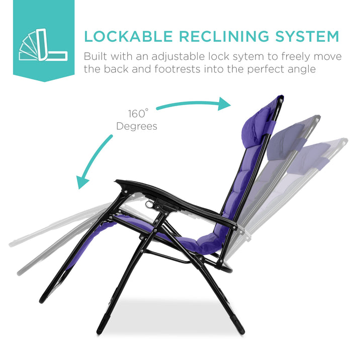 Oversized Padded Zero Gravity Chair, Folding Recliner w/ Headrest, Side Tray