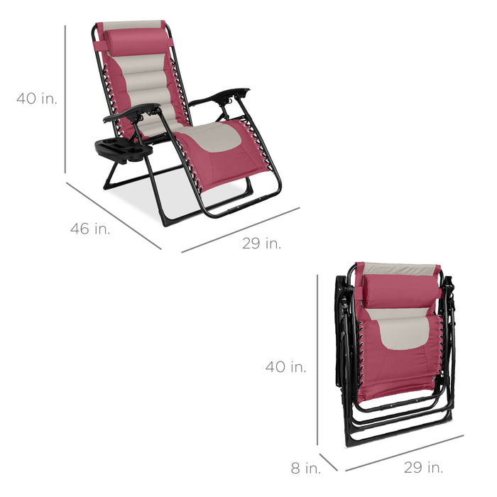 Oversized Padded Zero Gravity Chair, Folding Recliner w/ Headrest, Side Tray