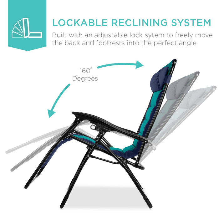 Oversized Padded Zero Gravity Chair, Folding Recliner w/ Headrest, Side Tray