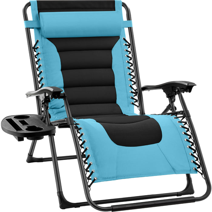 Oversized Padded Zero Gravity Chair, Folding Recliner w/ Headrest, Side Tray