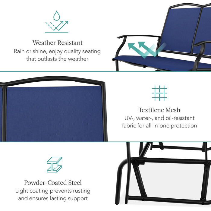 2-Person Patio Loveseat Swing Glider, Bench Rocker w/ Armrests