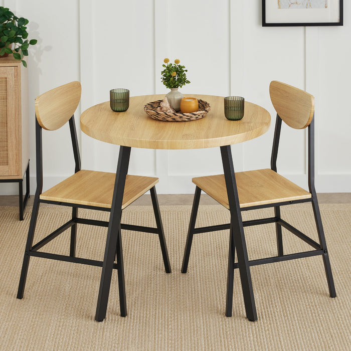 3-Piece Mid-Century Modern Round Dining Set w/ 2 Chairs