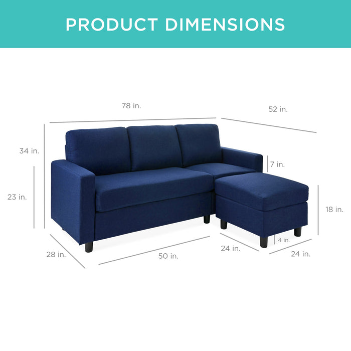 Upholstered Sectional Sofa Couch w/ Chaise Lounge, Reversible Ottoman Bench