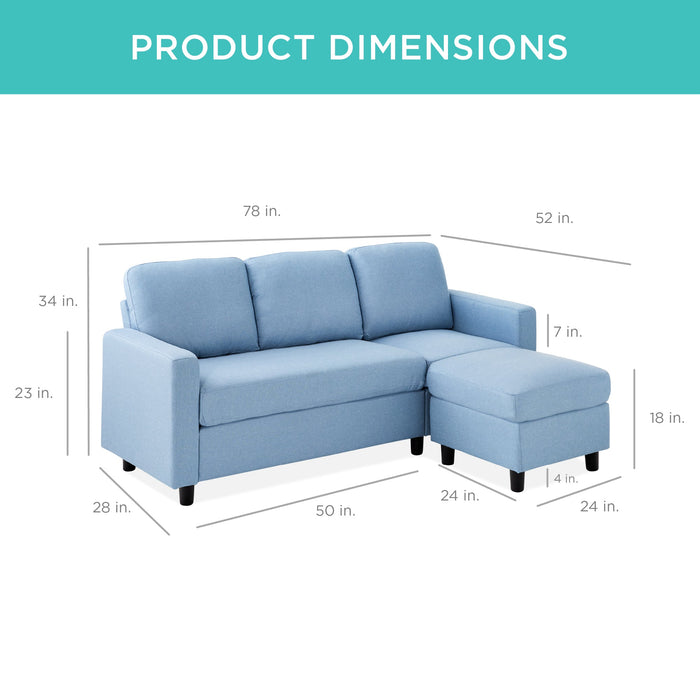 Upholstered Sectional Sofa Couch w/ Chaise Lounge, Reversible Ottoman Bench