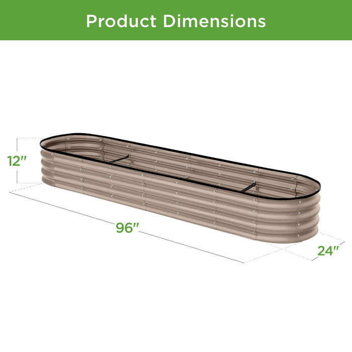 Outdoor Metal Raised Oval Garden Bed for Vegetables, Flowers - 8x2x1ft