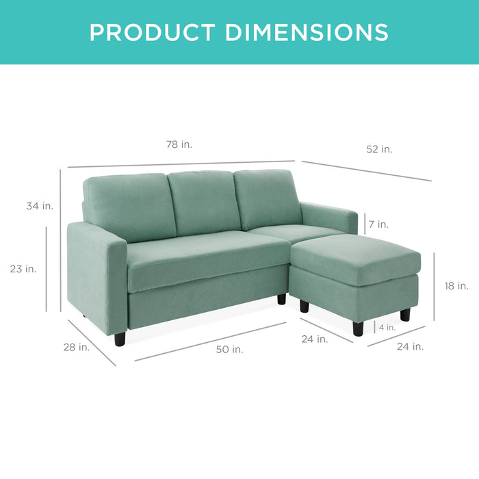 Upholstered Sectional Sofa Couch w/ Chaise Lounge, Reversible Ottoman Bench