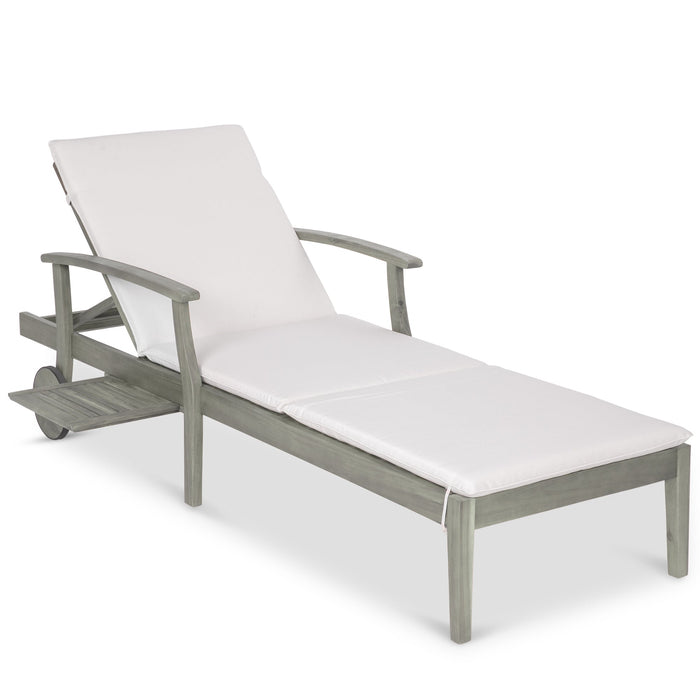 Adjustable Acacia Wood Chaise Lounge Chair w/ Side Table, Wheels - 79x26in