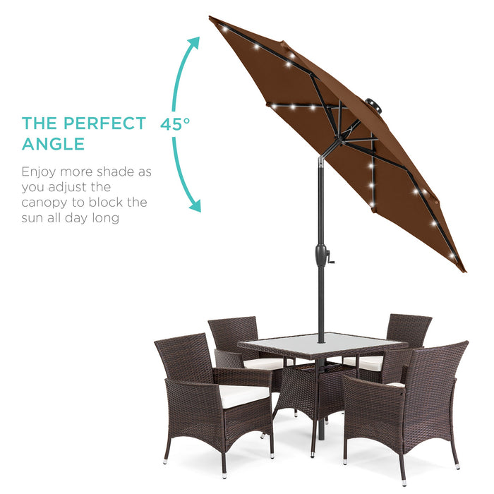 Outdoor Solar Patio Umbrella w/ Push Button Tilt, Crank Lift - 7.5ft