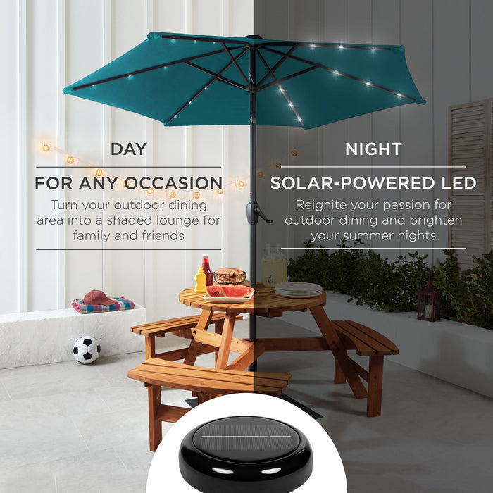 Outdoor Solar Patio Umbrella w/ Push Button Tilt, Crank Lift - 7.5ft