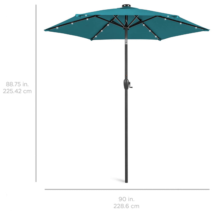 Outdoor Solar Patio Umbrella w/ Push Button Tilt, Crank Lift - 7.5ft