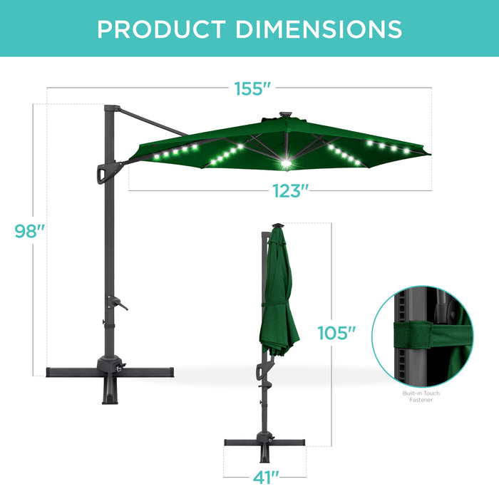 360-Degree Solar LED Cantilever Offset Patio Umbrella w/ Tilt - 10ft