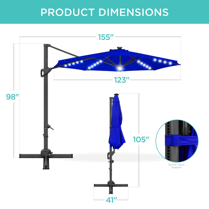 360-Degree Solar LED Cantilever Offset Patio Umbrella w/ Tilt - 10ft