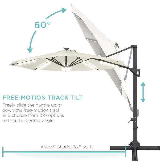 360-Degree Solar LED Cantilever Offset Patio Umbrella w/ Tilt - 10ft