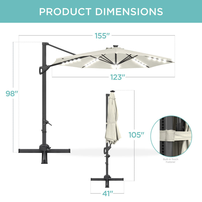 360-Degree Solar LED Cantilever Offset Patio Umbrella w/ Tilt - 10ft