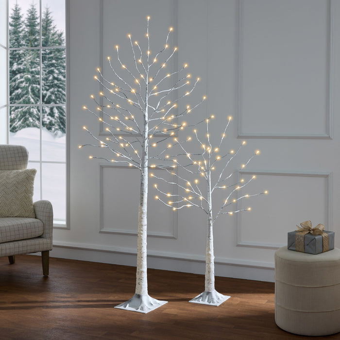 Set of 3 Lighted Twig Birch Trees, 4ft, 6ft, 8ft w/ 300 2-in-1 LEDs