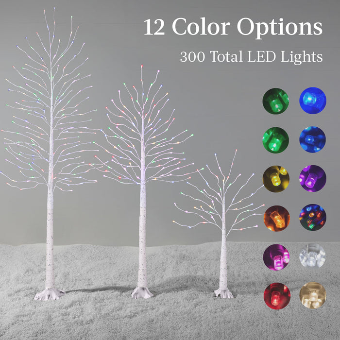 Set of 3 Lighted Twig Birch Trees, 4ft, 6ft, 8ft w/ 300 2-in-1 LEDs