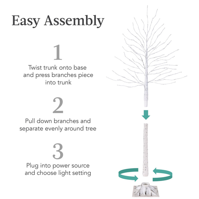 Set of 3 Lighted Twig Birch Trees, 4ft, 6ft, 8ft w/ 300 2-in-1 LEDs