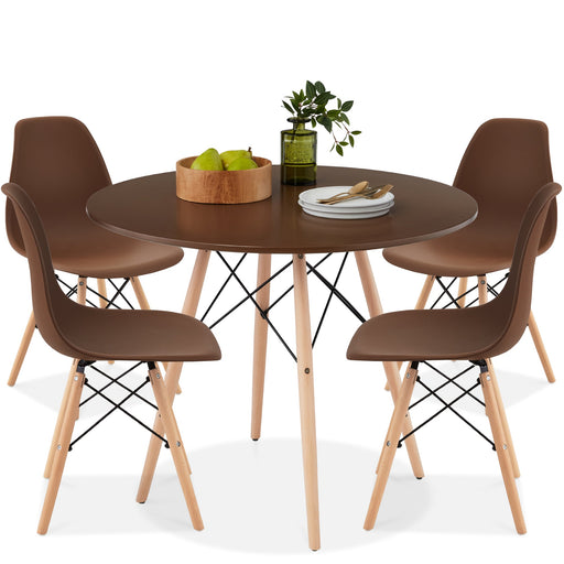 5-Piece Mid-Century Modern Dining Set w/ 4 Chairs, Wooden Legs, Metal Frame