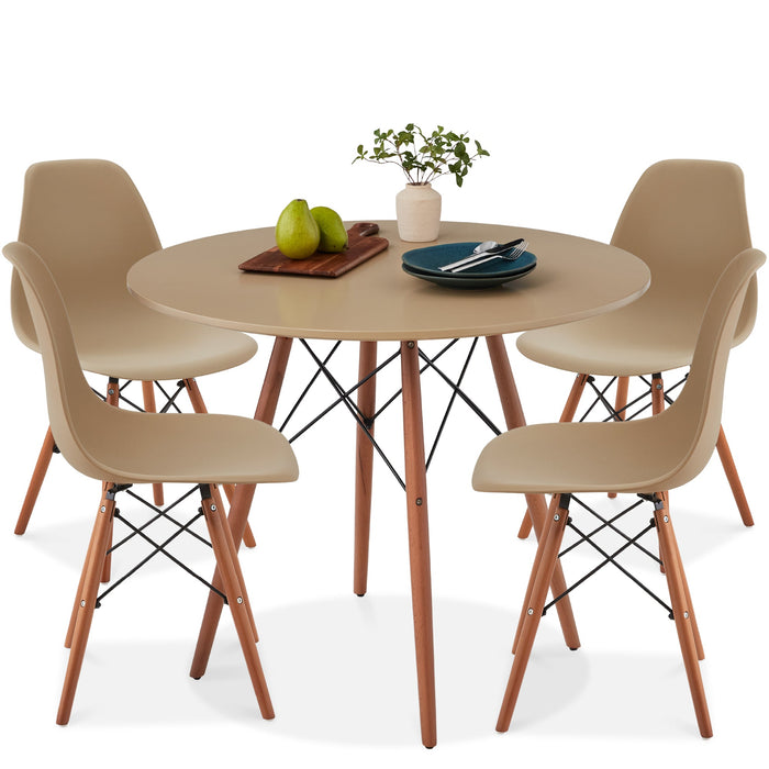 5-Piece Mid-Century Modern Dining Set w/ 4 Chairs, Wooden Legs, Metal Frame