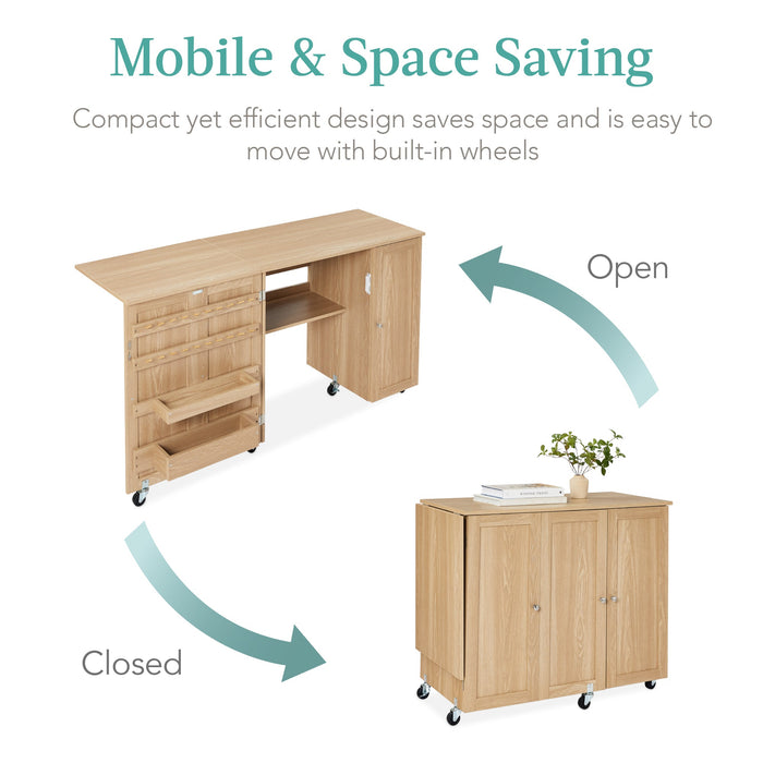 Grande table de couture pliante portable et multifonctionnelle avec roulettes