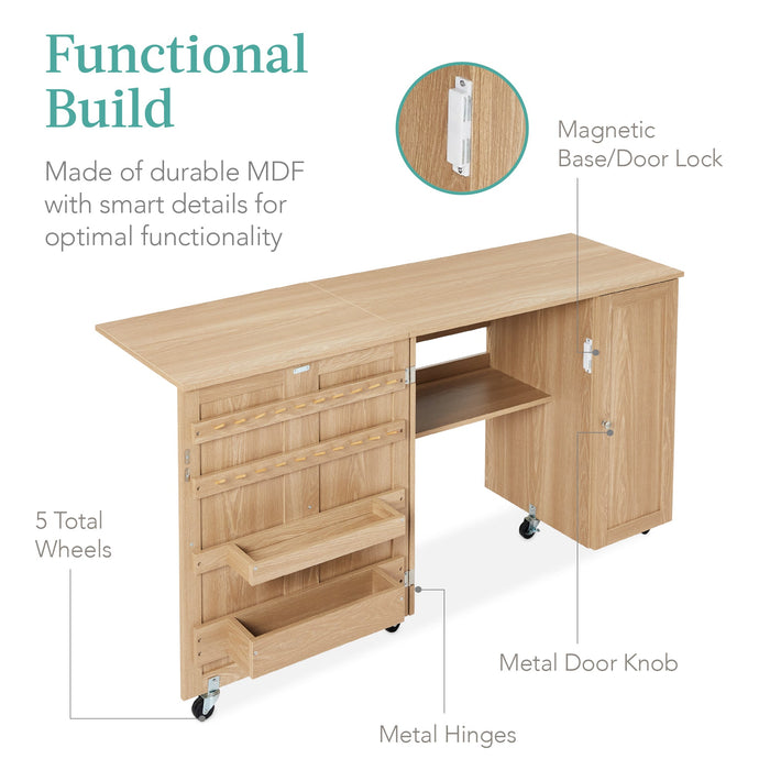 Grande table de couture pliante portable et multifonctionnelle avec roulettes