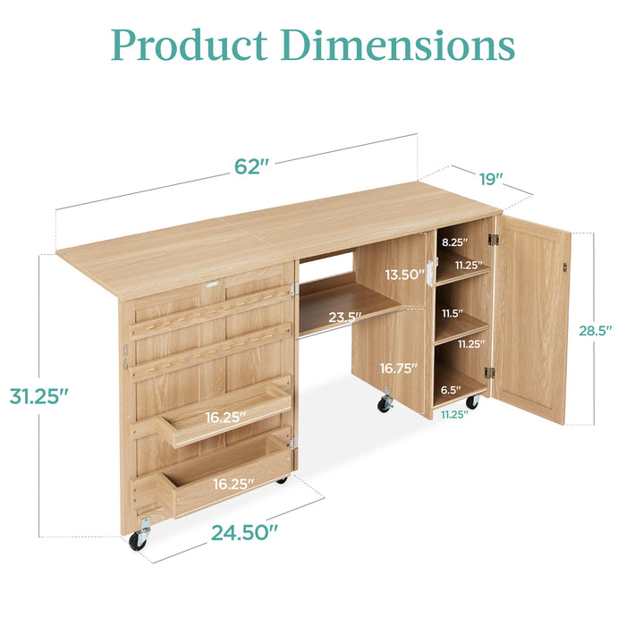 Grande table de couture pliante portable et multifonctionnelle avec roulettes