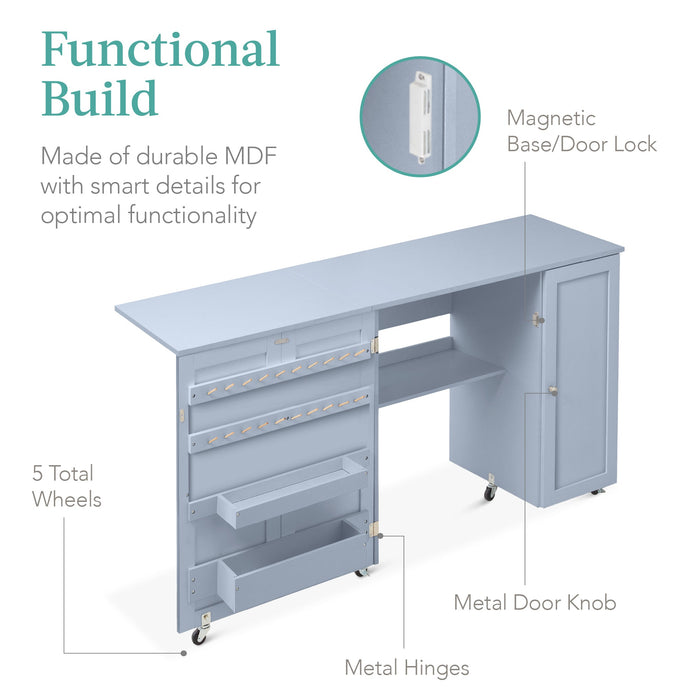 Grande table de couture pliante portable et multifonctionnelle avec roulettes