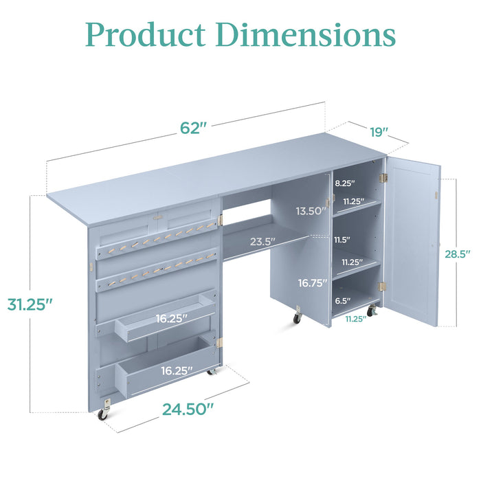 Grande table de couture pliante portable et multifonctionnelle avec roulettes