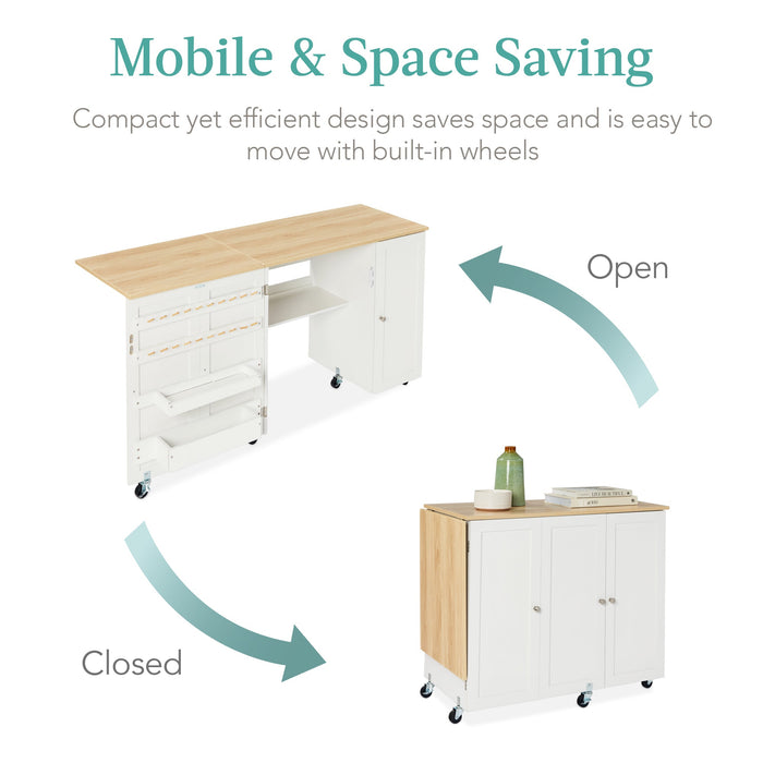 Grande table de couture pliante portable et multifonctionnelle avec roulettes