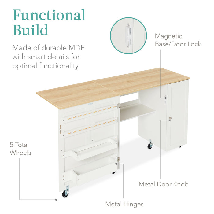 Grande table de couture pliante portable et multifonctionnelle avec roulettes