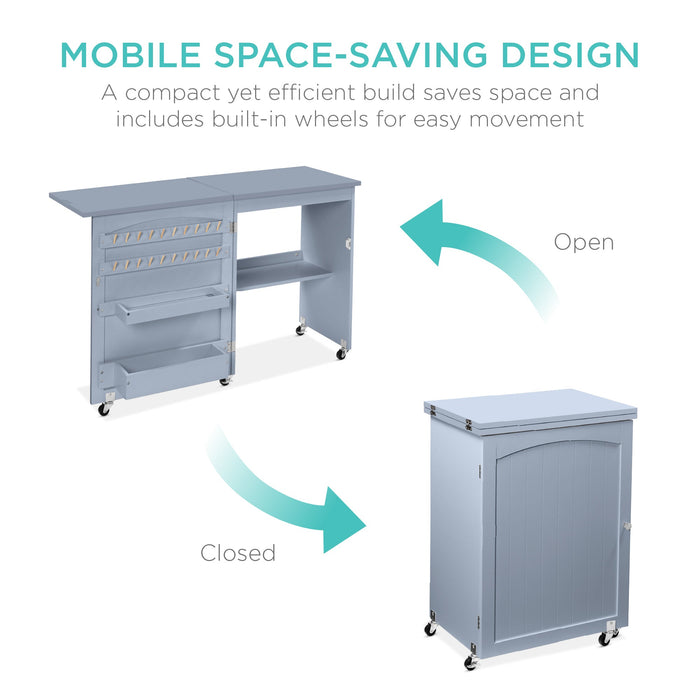 Folding Sewing Table Multipurpose Craft Station & Side Table w/ Wheels