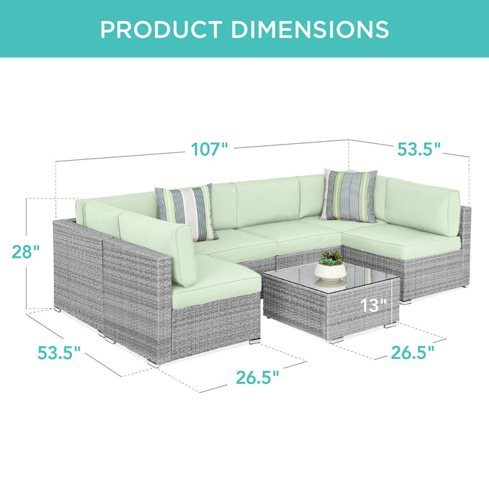 Ensemble de conversation modulaire en osier de 7 pièces avec 2 oreillers et housse