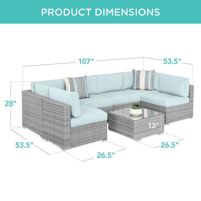 Ensemble de conversation modulaire en osier de 7 pièces avec 2 oreillers et housse