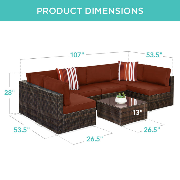 Ensemble de conversation modulaire en osier de 7 pièces avec 2 oreillers et housse