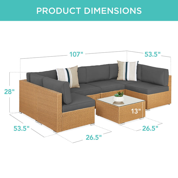 Ensemble de conversation modulaire en osier de 7 pièces avec 2 oreillers et housse