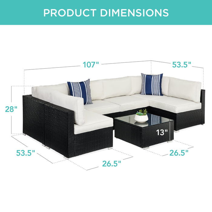 Ensemble de conversation modulaire en osier de 7 pièces avec 2 oreillers et housse