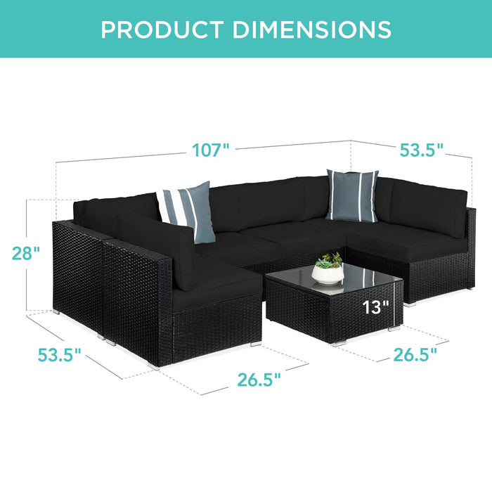 Ensemble de conversation modulaire en osier de 7 pièces avec 2 oreillers et housse