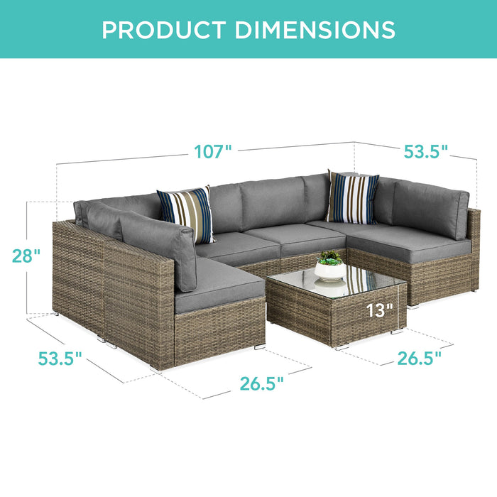 Ensemble de conversation modulaire en osier de 7 pièces avec 2 oreillers et housse