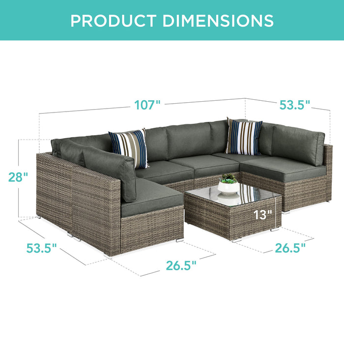 Ensemble de conversation modulaire en osier de 7 pièces avec 2 oreillers et housse